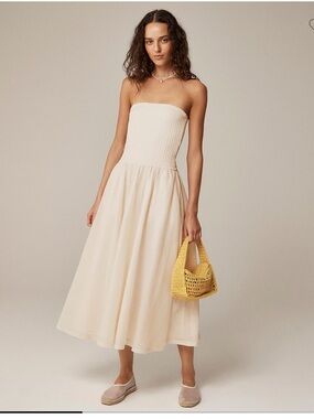 J. Crew Ivory White Textured Strapless Dress